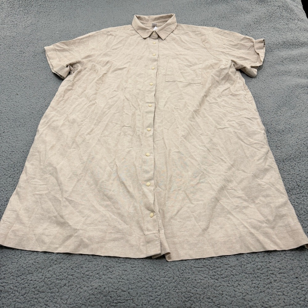 Old Navy Shirt Dress Womens XXL Tall Beige Linen Blend Short Sleeve Button Front